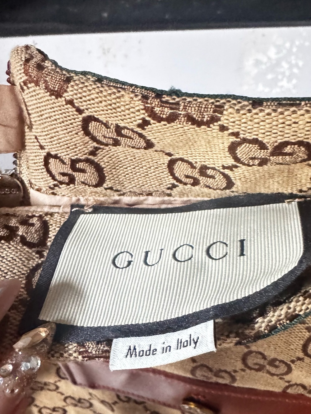 Gucci Beige GG Canvas A-Line Skirt with Brown Leather Trim and Gold Hardware - Picture 2 of 3